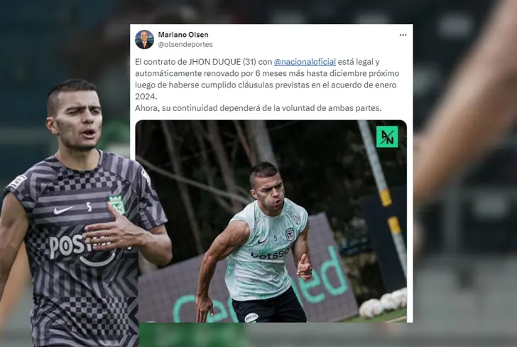 La situacion de Jhon Duque y su futuro en Atlético Nacional Foto: Captura de X olsendeportes