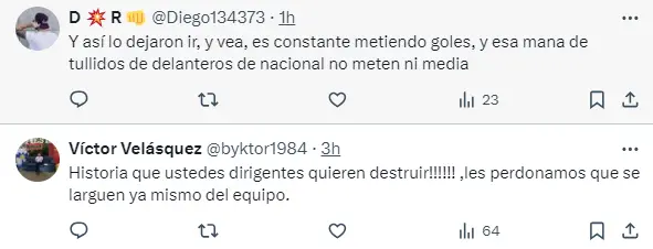 Los hinchas de Atlético Nacional manifiestan su descontento en redes sociales: Foto: Captura de Twitter