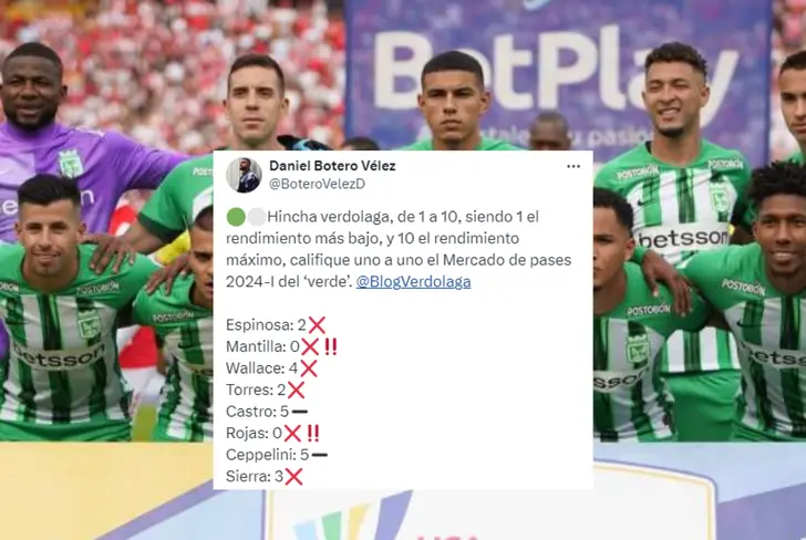 La calificación de algunos periodistas para Carlos Sierra Foto: Captura de X BoteroVelezD y Futbolred&nbsp;