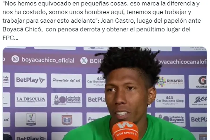 Las palabras de Joan Castro tras la derrota de Nacional frente a Boyacá Chicó Foto: Captura de X Nacional Es Pasión&nbsp;