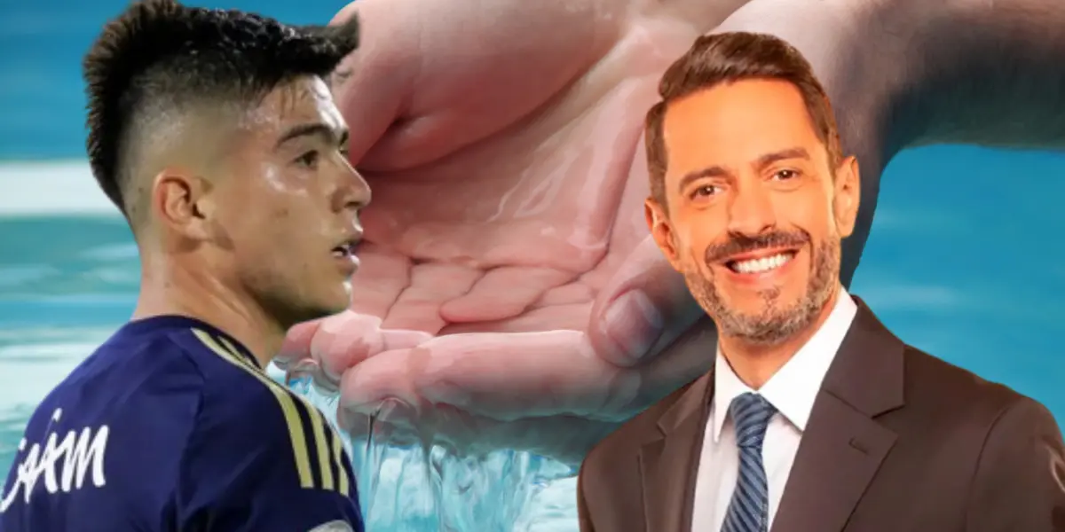 Daniel Ruíz, jugador de Millonarios y el relator y periodista argentino Pablo Giralt