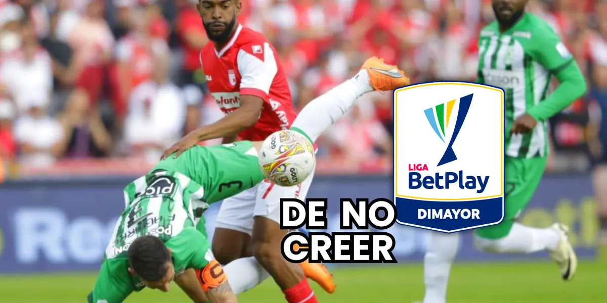 Felipe Aguirre disputando un balón en Atlético Nacional con Jerson González de Santa Fe