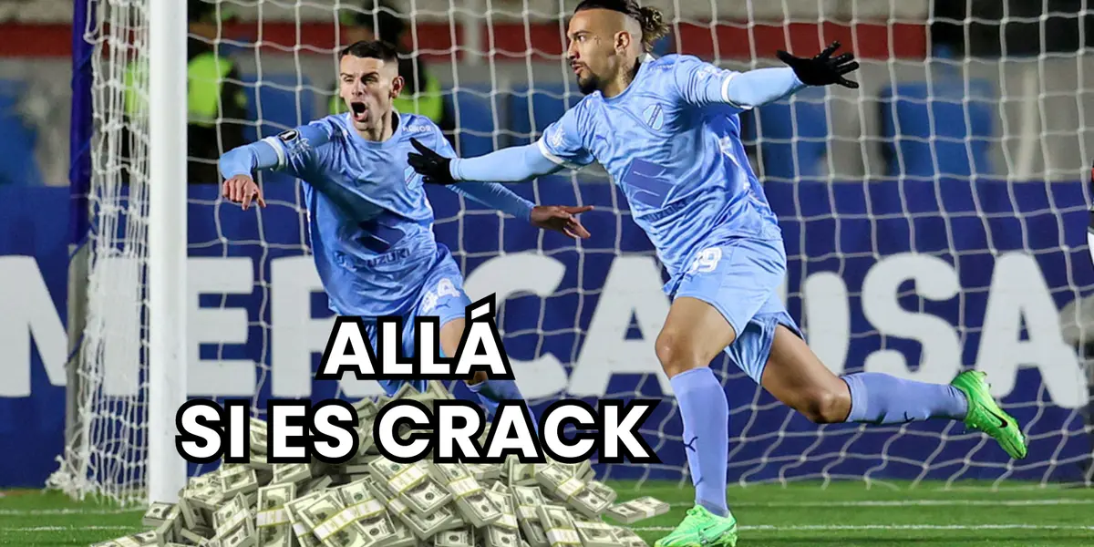 Fran da Costa y Renzo Orihuela celebrando un gol con Bolivar en la CONMEBOL Libertadores Foto: EFE y Canva