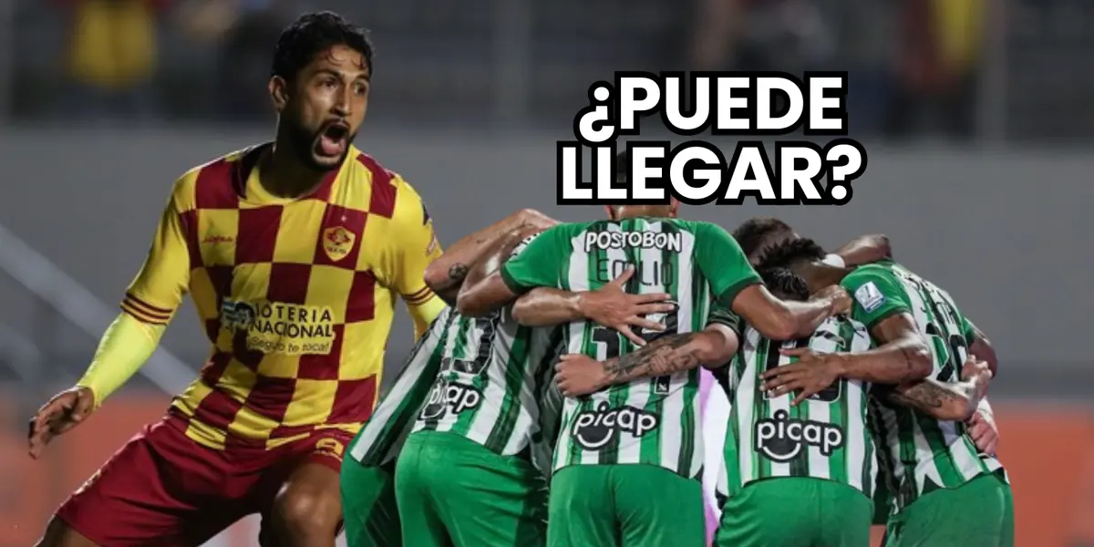 Jeison Medina, jugador de la SD Aucas y los futbolistas de Atlético Nacional Foto: API y Futbolred