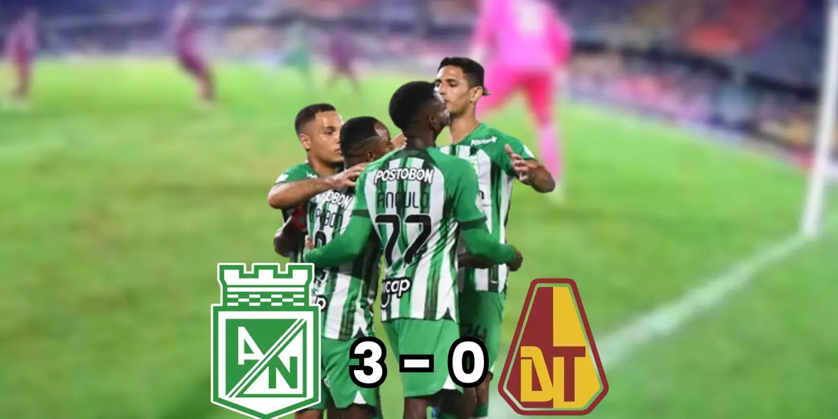 Los jugadores de Atlético Nacional celebrando el tercer gol de la noche Foto: Nacionaloficial y Captura de Win Sports