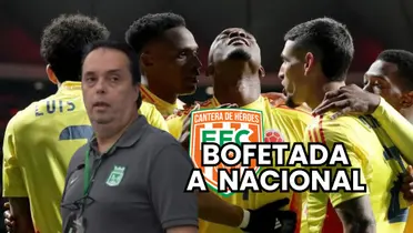 Mauricio Navarro, presidente actual de Atlético Nacional y la Selección Colombia de mayores celebrando en Madrid