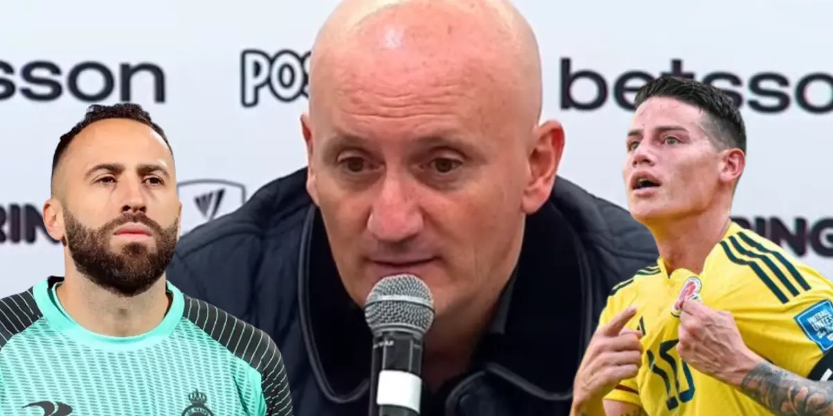 Pablo Repetto en rueda de prensa y David Ospina y James Rodríguez Foto: Captura de pantalla DIMAYOR y As