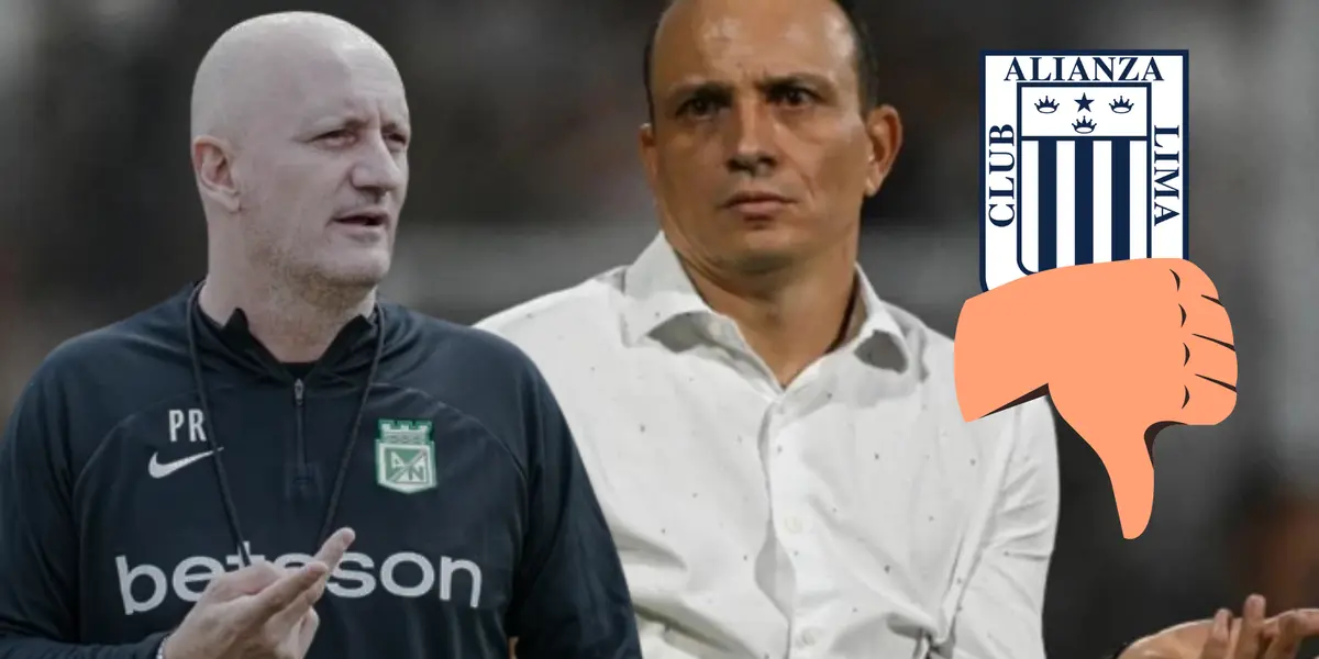 Pablo Repetto, entrenador de Atlético Nacional y Alejandro Restrepo, entrenador de Alianza Lima