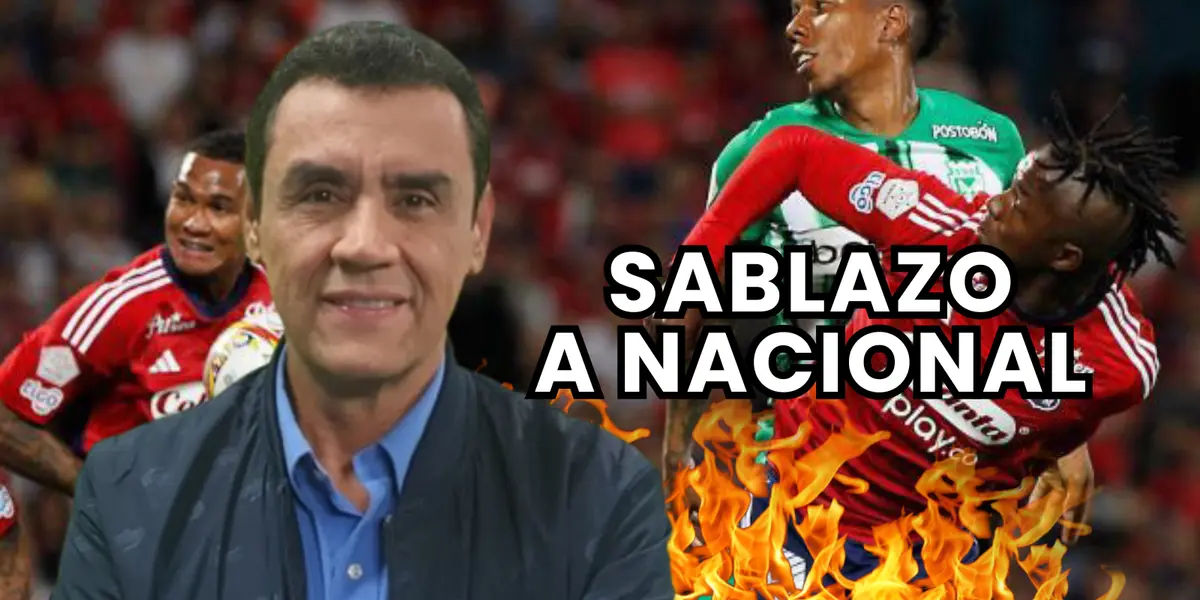 Pacho Vélez, periodista colombiano y al fondo la ultima edición del clásico paisa Foto: ESPN y El Colombiano